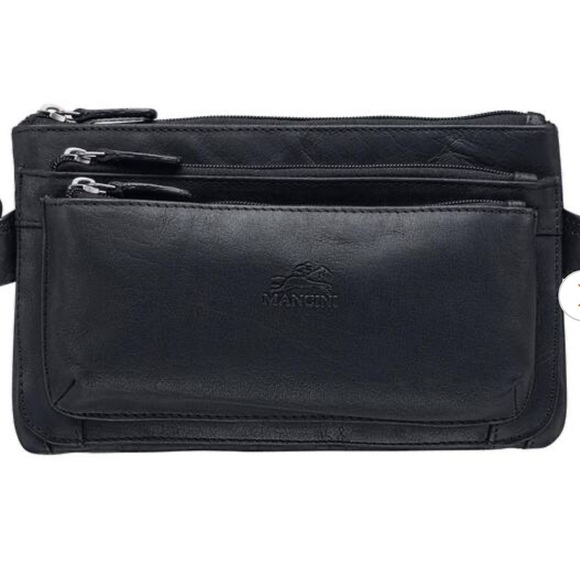 Buffalo Mancini Collection Black Leather Multi-Function Waist Bag/crossbody - Picture 1 of 8